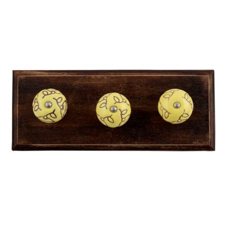 Calla Lily Brown Etched Ceramic Floral Wooden Hooks